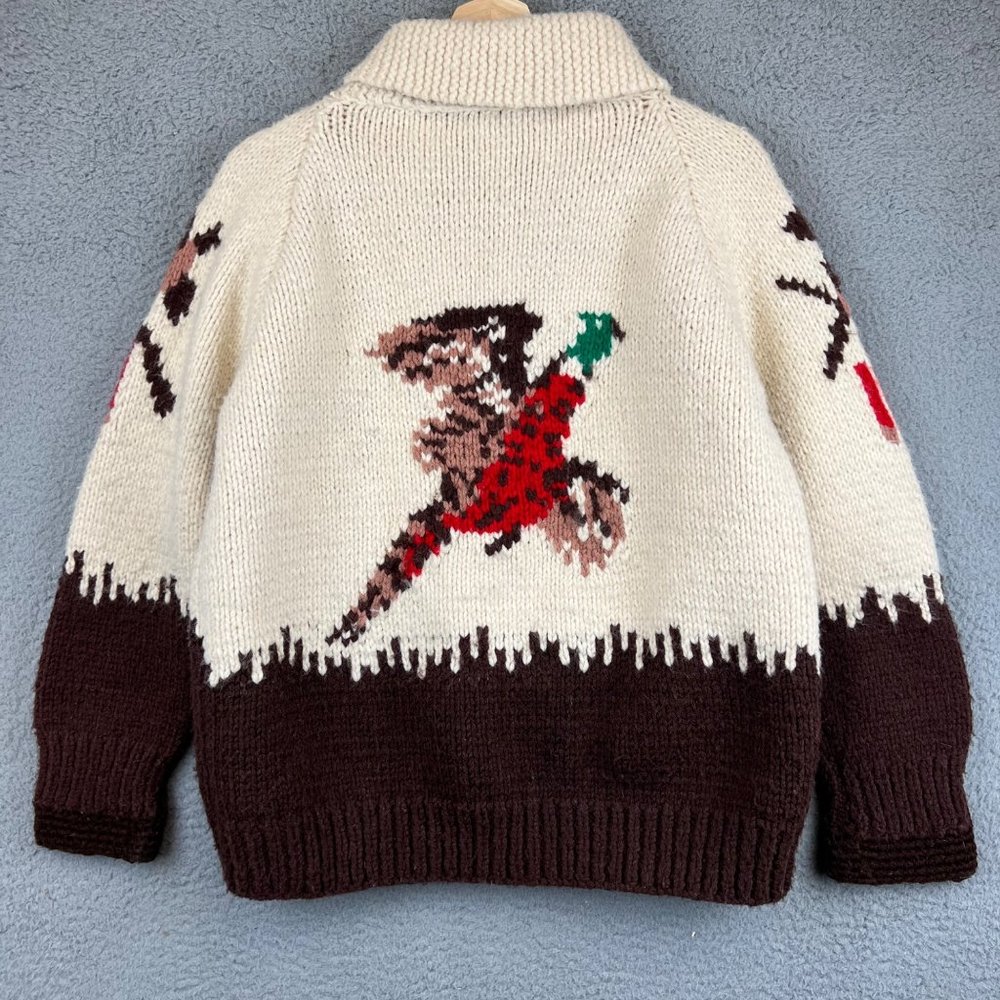 Cowichan Pheasant Duck Hunt Vtg HAND KNIT Shawl Collar Sweater Cardigan Small - Picture 2 of 4